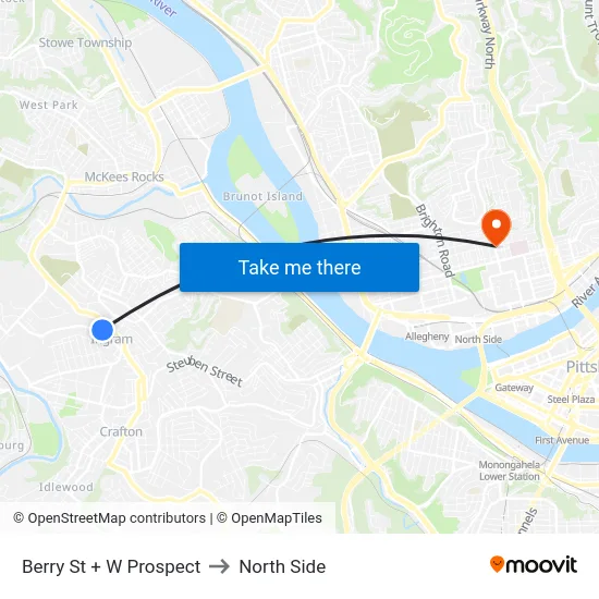 Berry St + W Prospect to North Side map