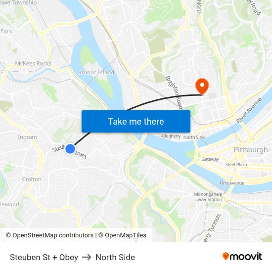 Steuben St + Obey to North Side map