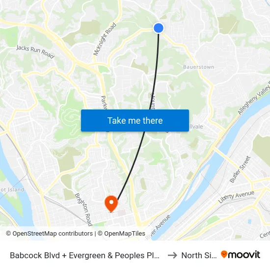 Babcock Blvd + Evergreen & Peoples Plank Rd to North Side map