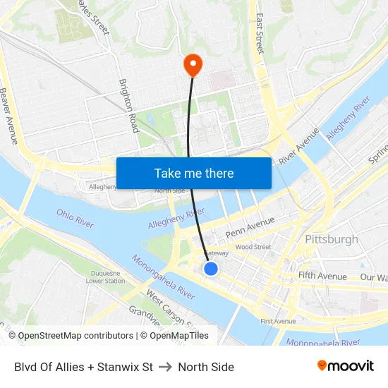 Blvd Of Allies + Stanwix St to North Side map