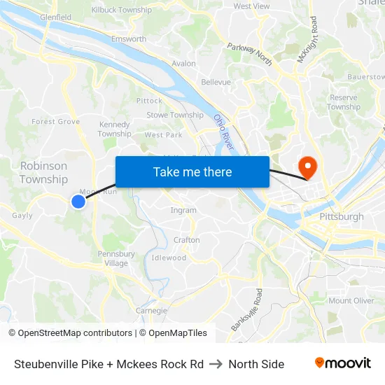 Steubenville Pike + Mckees Rock Rd to North Side map