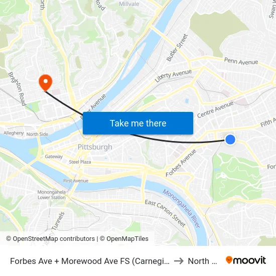 Forbes Ave + Morewood Ave FS (Carnegie Mellon) to North Side map