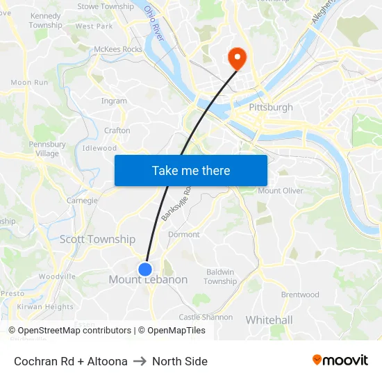Cochran Rd + Altoona to North Side map