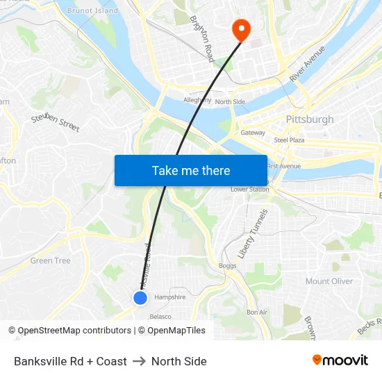 Banksville Rd + Coast to North Side map