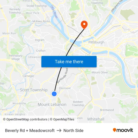 Beverly Rd + Meadowcroft to North Side map