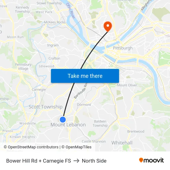 Bower Hill Rd + Carnegie FS to North Side map
