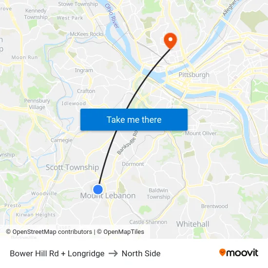 Bower Hill Rd + Longridge to North Side map