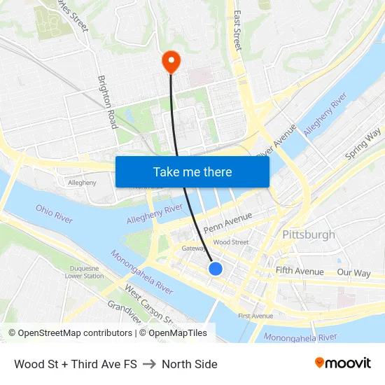 Wood St + Third Ave FS to North Side map