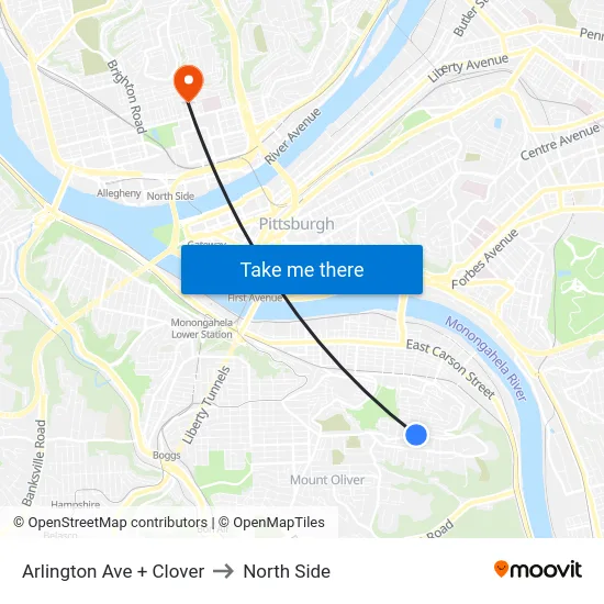 Arlington Ave + Clover to North Side map