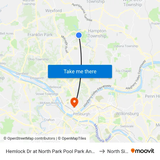 Hemlock Dr at North Park Pool Park And Ride to North Side map