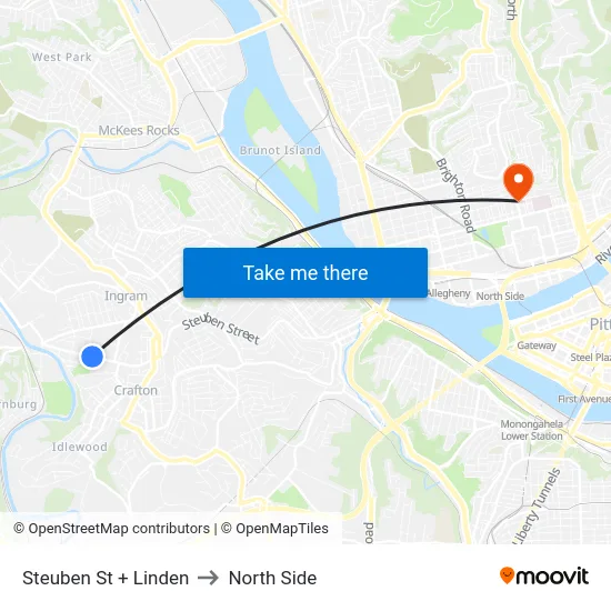 Steuben St + Linden to North Side map