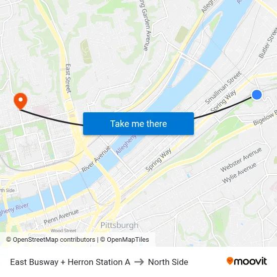 East Busway + Herron Station A to North Side map