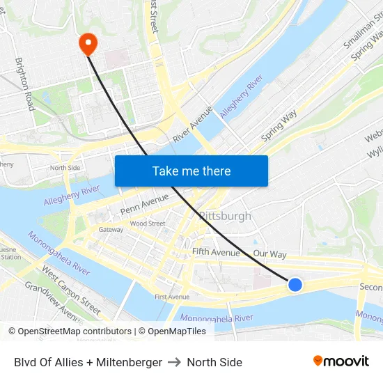 Blvd Of Allies + Miltenberger to North Side map
