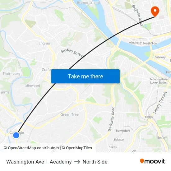 Washington Ave + Academy to North Side map