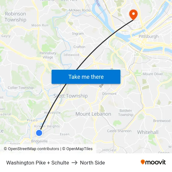 Washington Pike + Schulte to North Side map