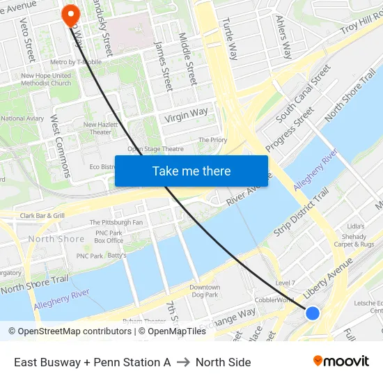 East Busway + Penn Station A to North Side map