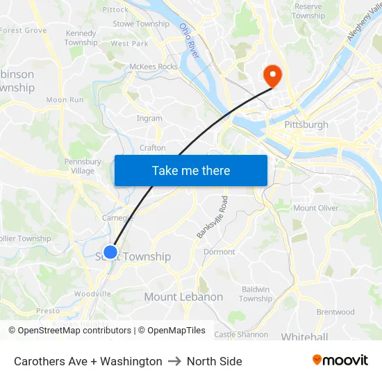 Carothers Ave + Washington to North Side map