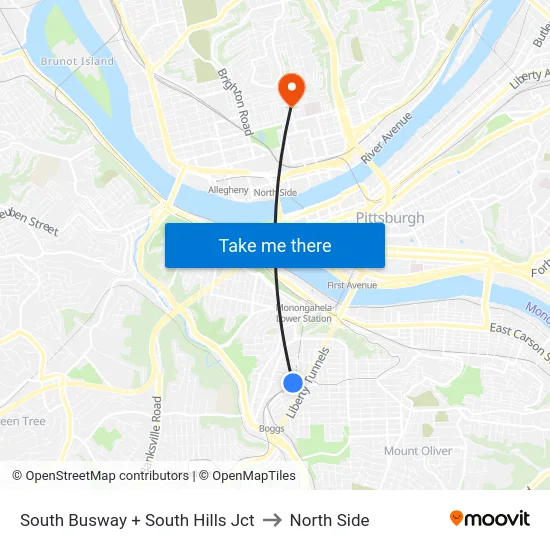 South Busway + South Hills Jct to North Side map