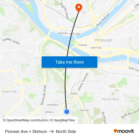 Pioneer Ave + Stetson to North Side map