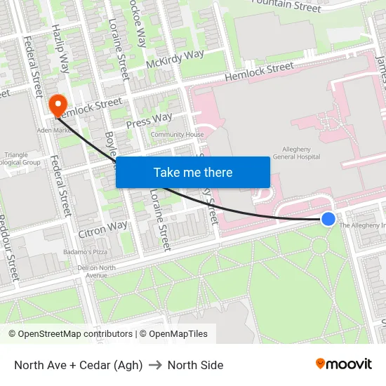 North Ave + Cedar (Agh) to North Side map