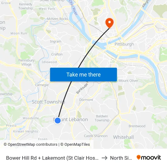 Bower Hill Rd + Lakemont (St Clair Hosp) to North Side map