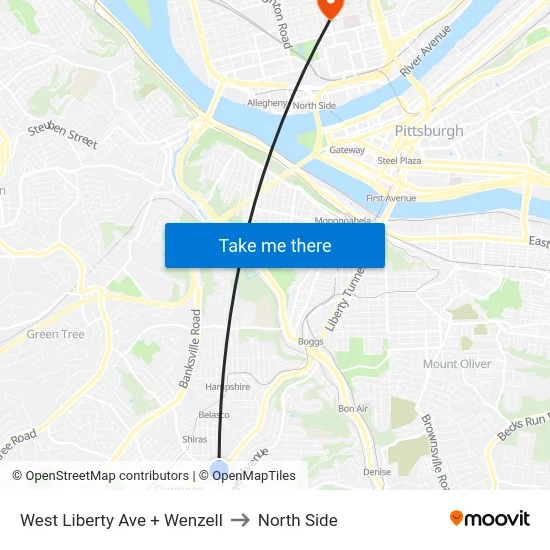 West Liberty Ave + Wenzell to North Side map