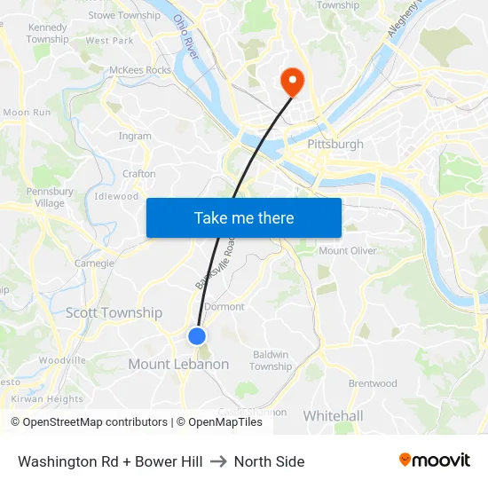 Washington Rd + Bower Hill to North Side map