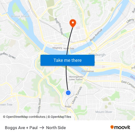 Boggs Ave + Paul to North Side map