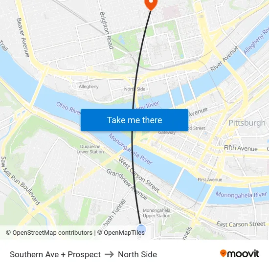 Southern Ave + Prospect to North Side map