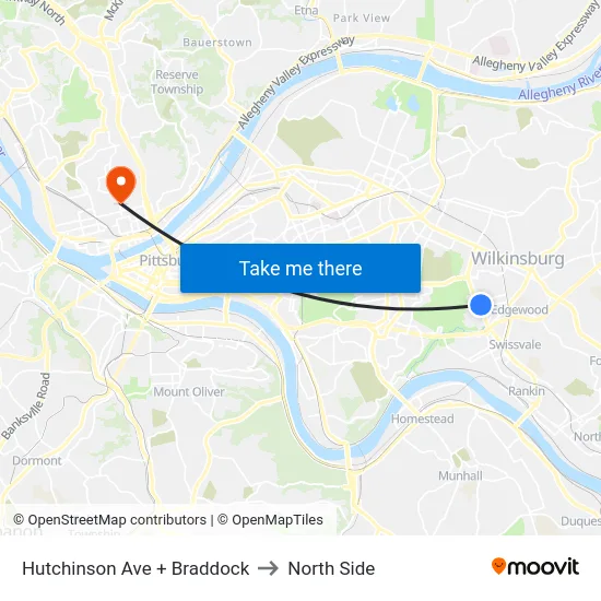 Hutchinson Ave + Braddock to North Side map