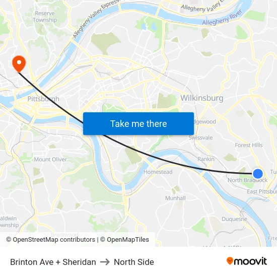 Brinton Ave + Sheridan to North Side map
