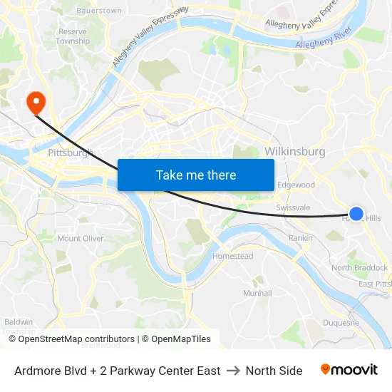 Ardmore Blvd + 2 Parkway Center East to North Side map
