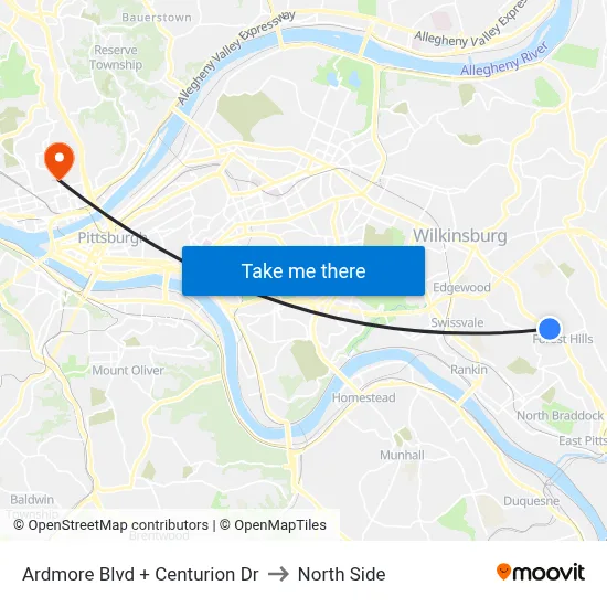 Ardmore Blvd + Centurion Dr to North Side map
