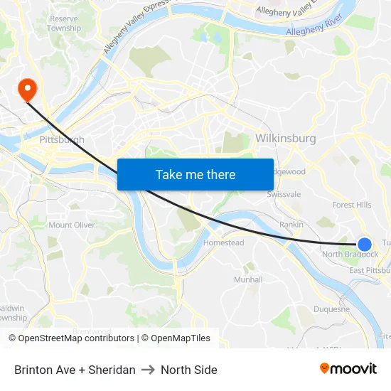 Brinton Ave + Sheridan to North Side map