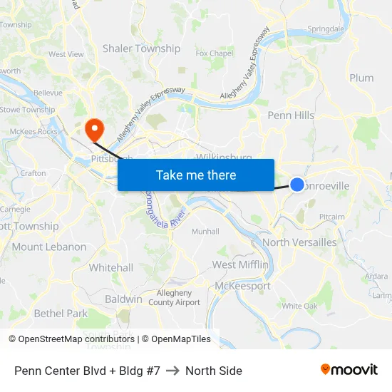 Penn Center Blvd + Bldg #7 to North Side map