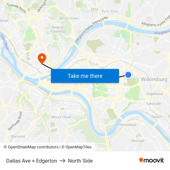 Dallas Ave + Edgerton to North Side map