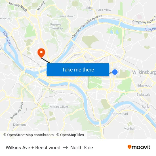Wilkins Ave + Beechwood to North Side map