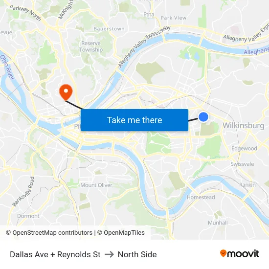 Dallas Ave + Reynolds St to North Side map