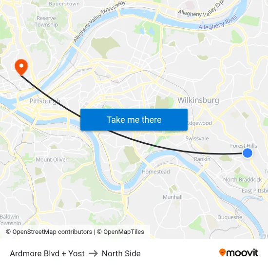 Ardmore Blvd + Yost to North Side map