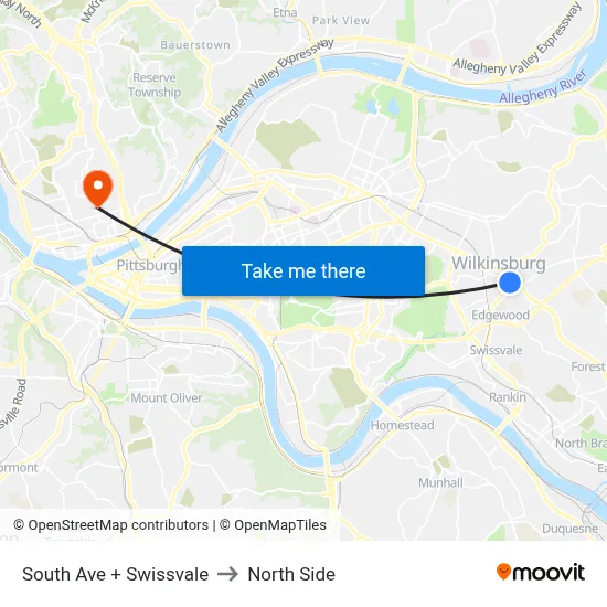 South Ave + Swissvale to North Side map