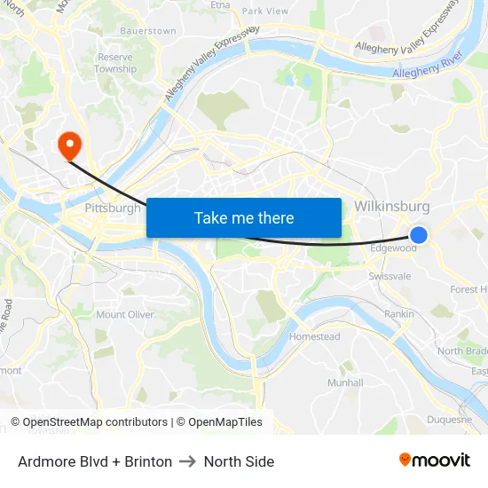 Ardmore Blvd + Brinton to North Side map