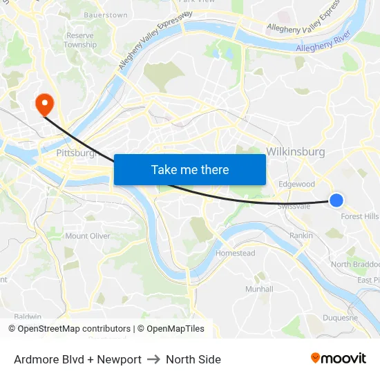 Ardmore Blvd + Newport to North Side map