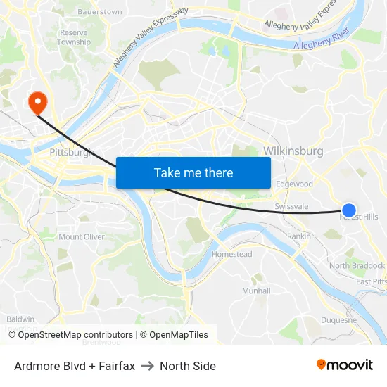 Ardmore Blvd + Fairfax to North Side map