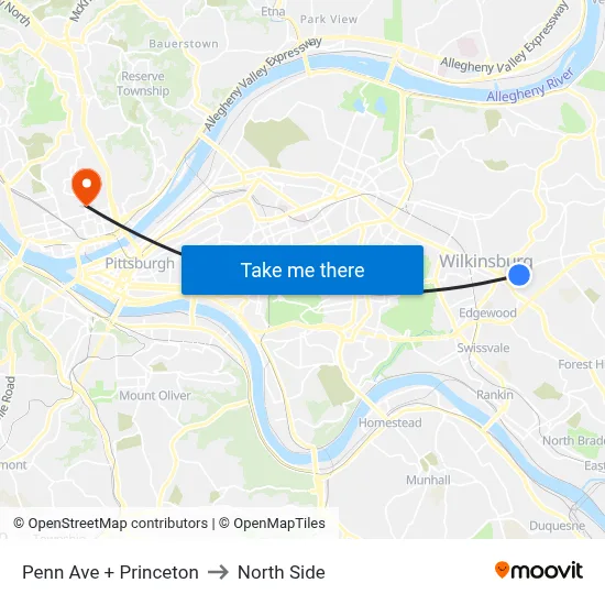 Penn Ave + Princeton to North Side map