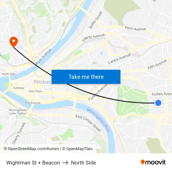 Wightman St + Beacon to North Side map