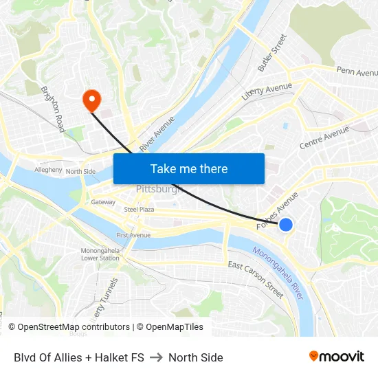 Blvd Of Allies + Halket FS to North Side map