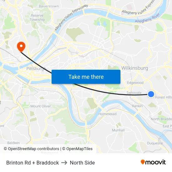 Brinton Rd + Braddock to North Side map