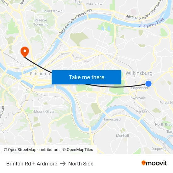 Brinton Rd + Ardmore to North Side map
