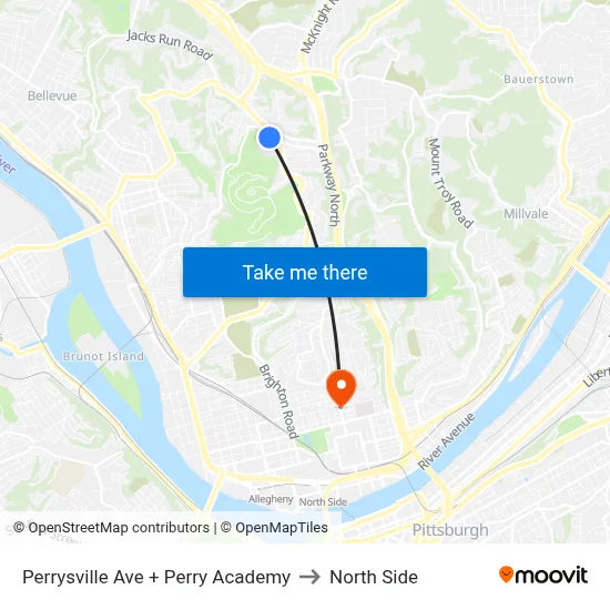 Perrysville Ave + Perry Academy to North Side map