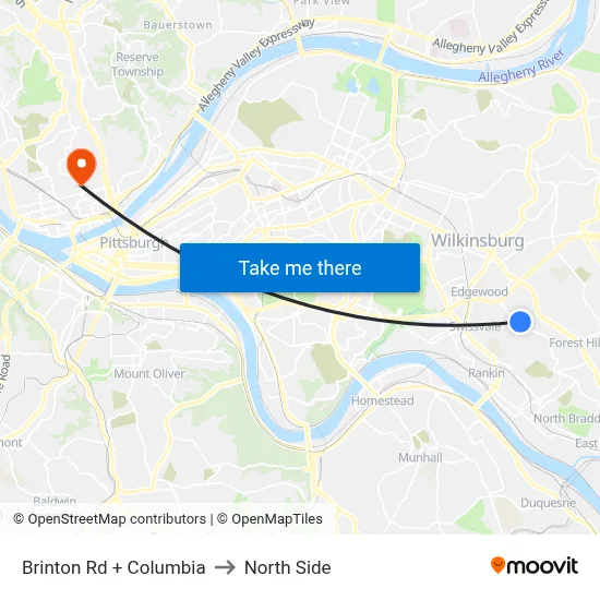 Brinton Rd + Columbia to North Side map